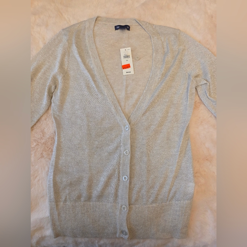 The Gap Women's Silver Shimmery Cardigan Sweater